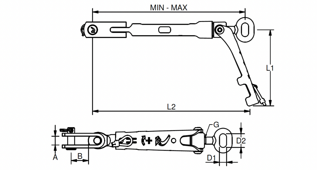 RPQT19xxA quick race tuning QRT turnbuckle with lashing eye for rope